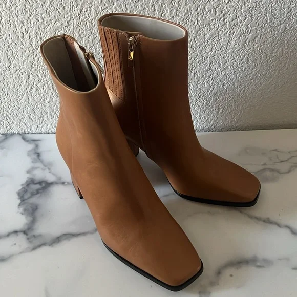 PAIGE Farah Square Toe Booties in Cognac, Size 6.5 NEW in Box $420